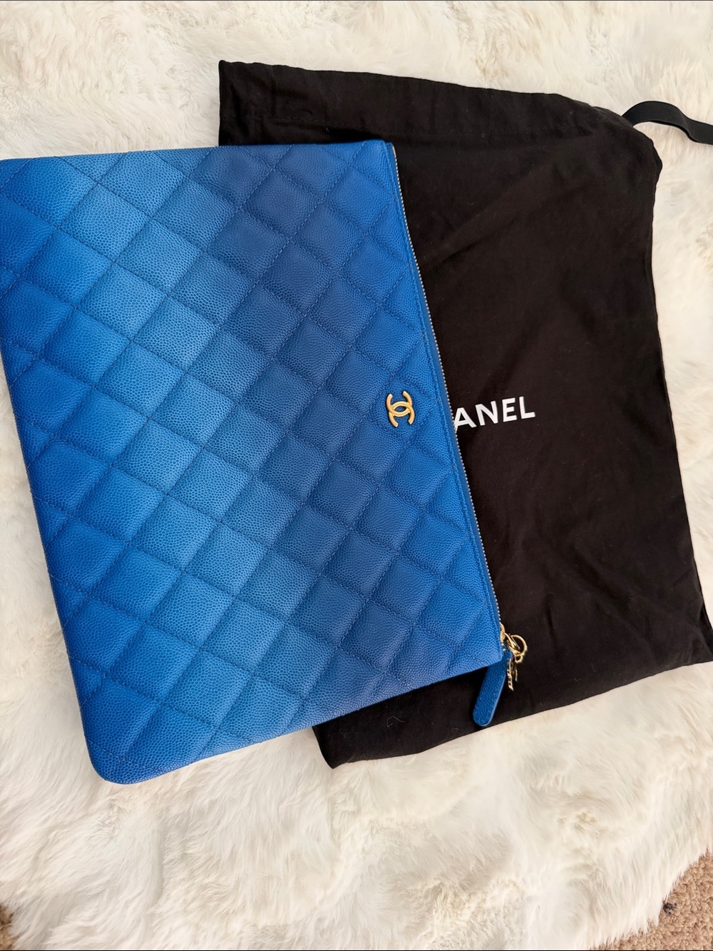 CHANEL Cobalt Blue Ombré  O Case caviar leather with Gold Hardware